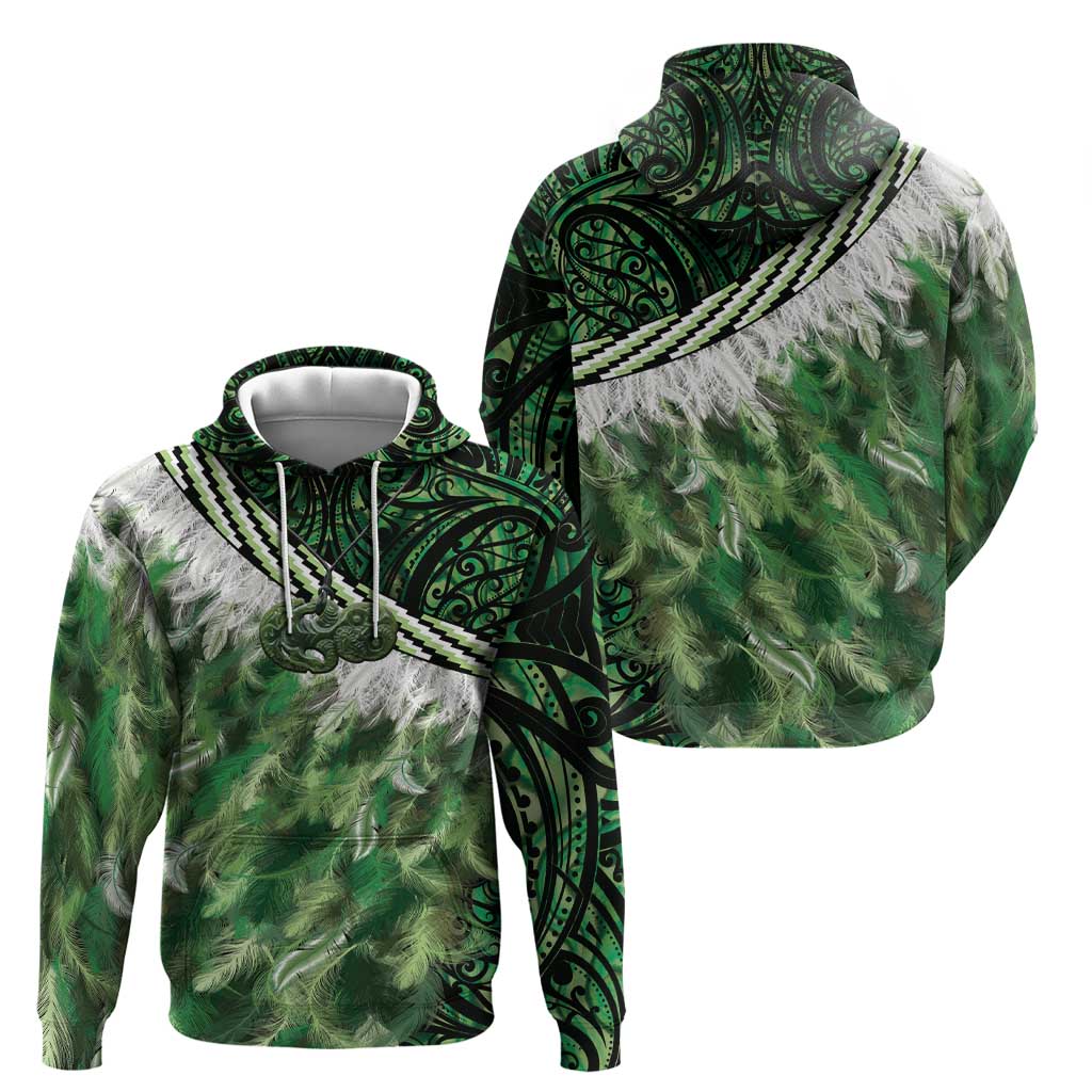 Green Traditional Cloak Aotearoa Zip Hoodie Maori Paua Shell Korowai Pattern