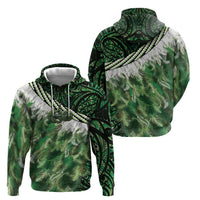 Green Traditional Cloak Aotearoa Zip Hoodie Maori Paua Shell Korowai Pattern