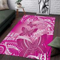 Polynesia Breast Cancer Awareness Area Rug Think Pink Ribbon Polynesian Butterflies