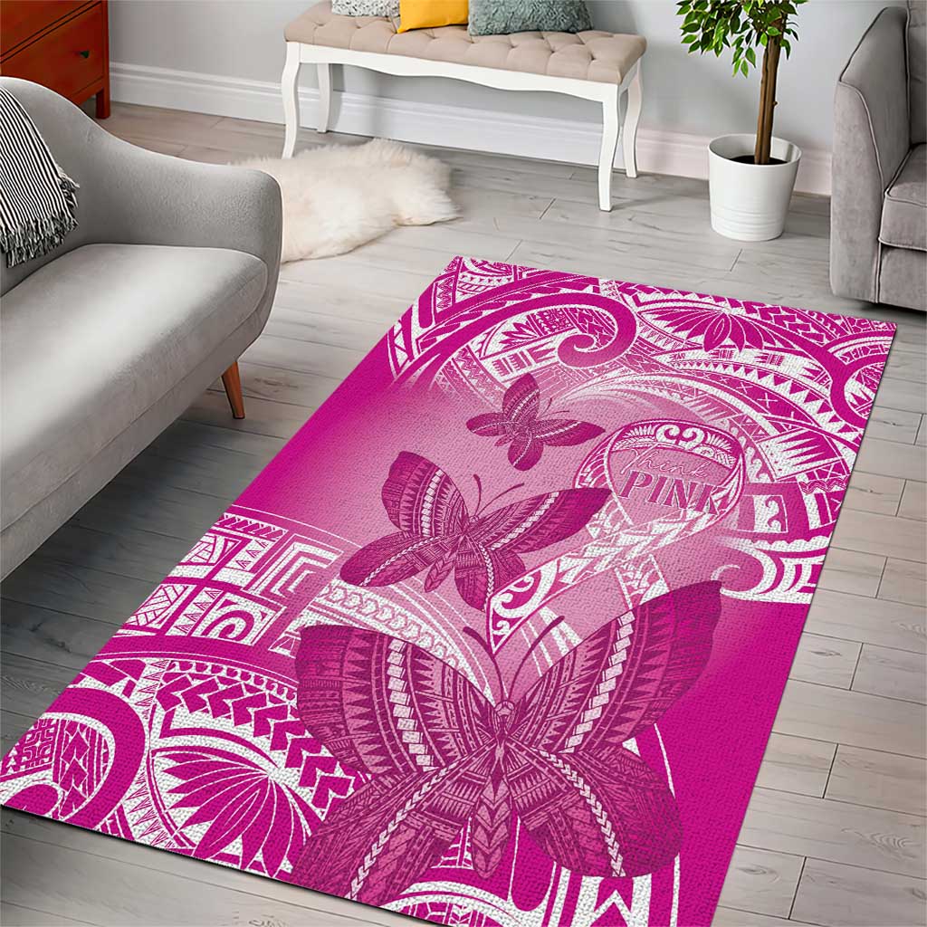 Polynesia Breast Cancer Awareness Area Rug Think Pink Ribbon Polynesian Butterflies