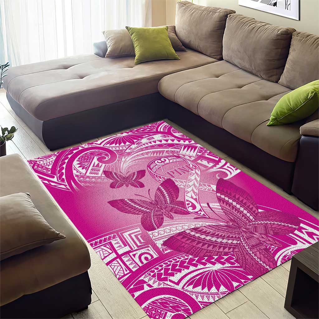 Polynesia Breast Cancer Awareness Area Rug Think Pink Ribbon Polynesian Butterflies