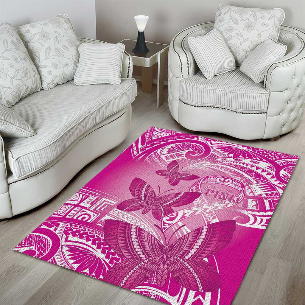 Polynesia Breast Cancer Awareness Area Rug Think Pink Ribbon Polynesian Butterflies