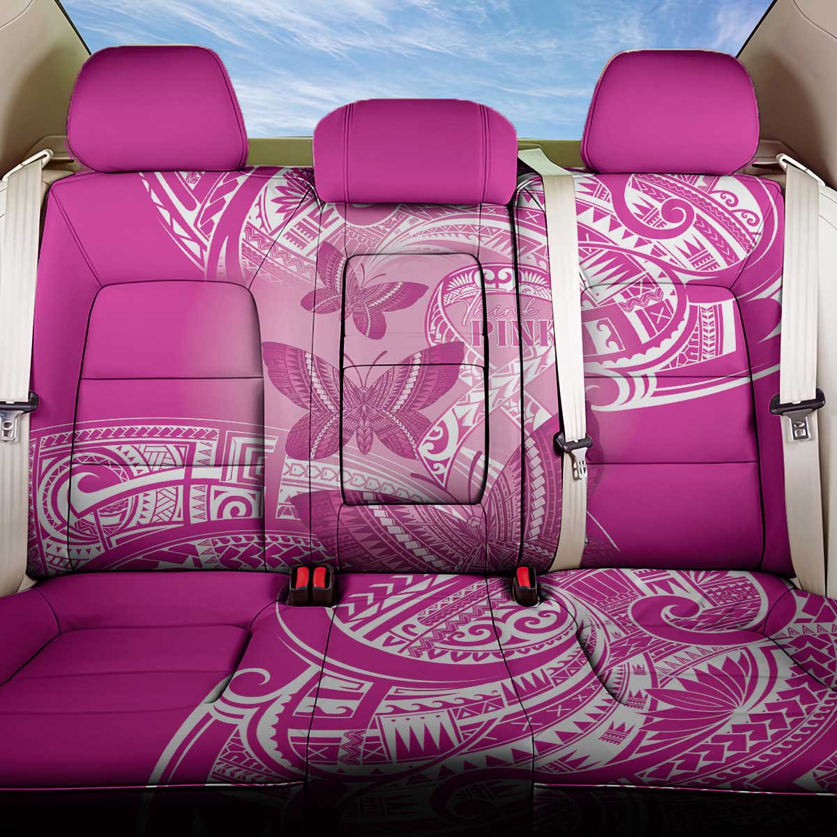 Polynesia Breast Cancer Awareness Back Car Seat Cover Think Pink Ribbon Polynesian Butterflies LT14 One Size Pink - Polynesian Pride