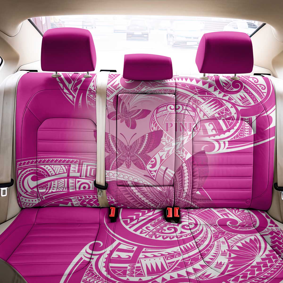 Polynesia Breast Cancer Awareness Back Car Seat Cover Think Pink Ribbon Polynesian Butterflies LT14 - Polynesian Pride