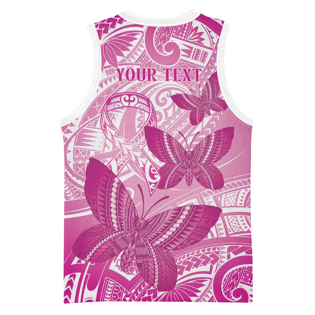Personalised Polynesia Breast Cancer Awareness Basketball Jersey Think Pink Ribbon Polynesian Butterflies LT14 - Polynesian Pride