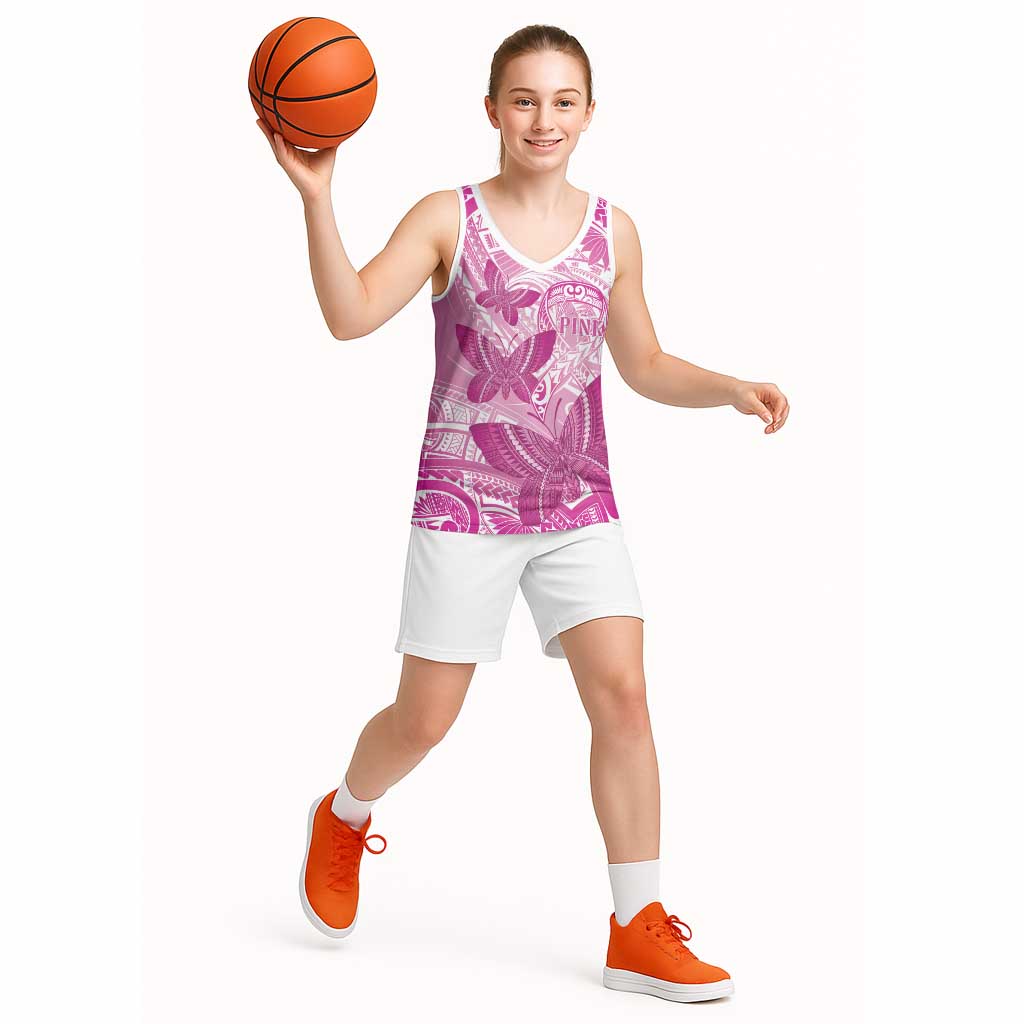 Personalised Polynesia Breast Cancer Awareness Basketball Jersey Think Pink Ribbon Polynesian Butterflies LT14 - Polynesian Pride