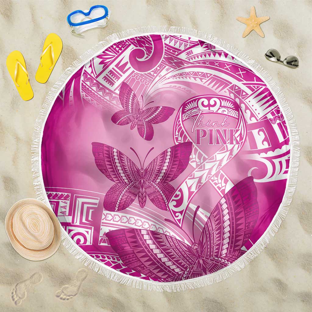 Polynesia Breast Cancer Awareness Beach Blanket Think Pink Ribbon Polynesian Butterflies LT14 One Size 150cm Pink - Polynesian Pride