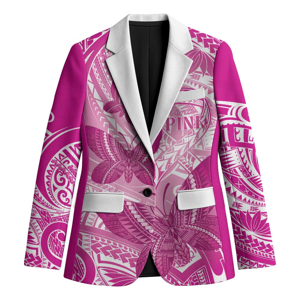 Personalised Polynesia Breast Cancer Awareness Blazer Think Pink Ribbon Polynesian Butterflies LT14 Unisex Pink - Polynesian Pride