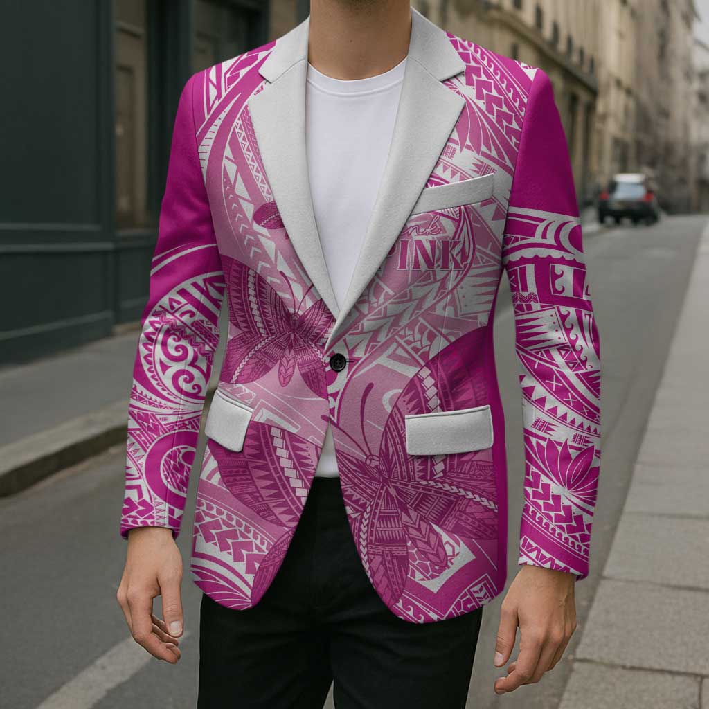 Personalised Polynesia Breast Cancer Awareness Blazer Think Pink Ribbon Polynesian Butterflies LT14 - Polynesian Pride