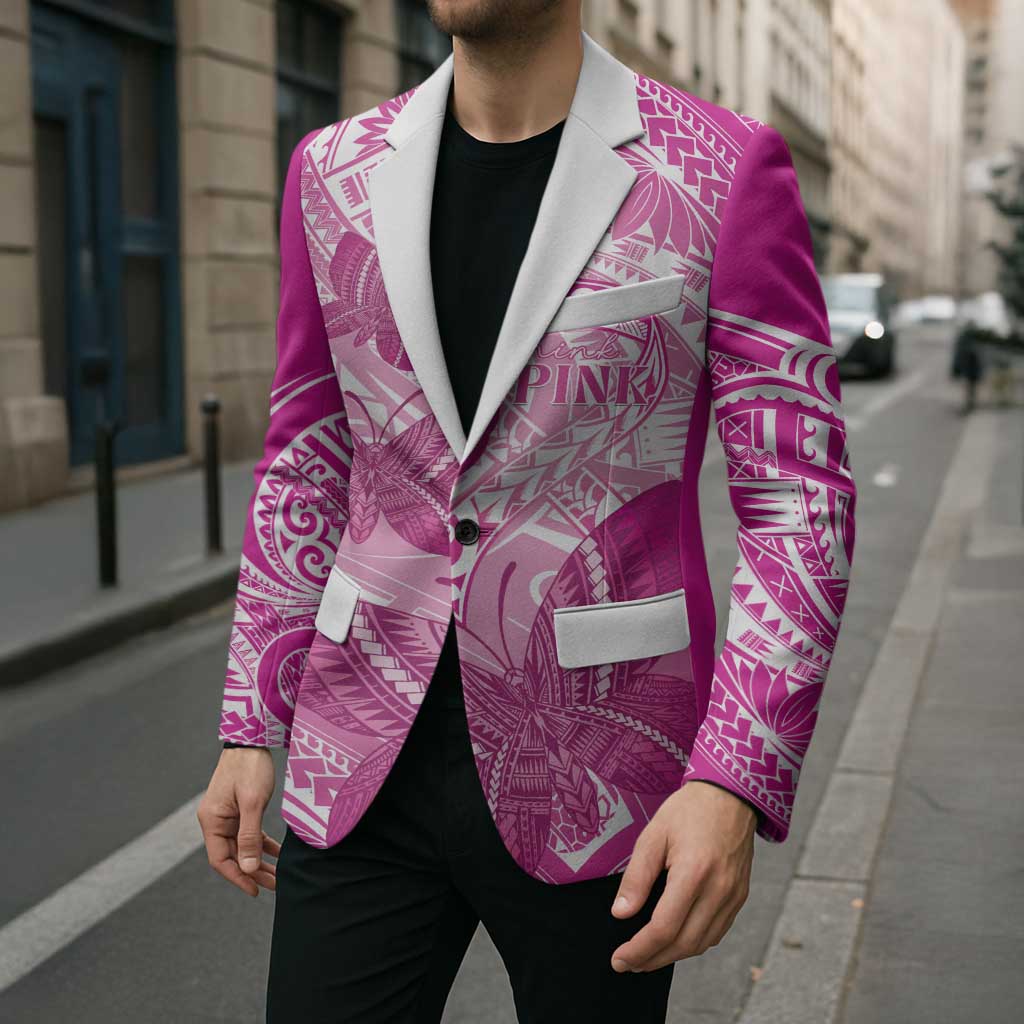 Personalised Polynesia Breast Cancer Awareness Blazer Think Pink Ribbon Polynesian Butterflies LT14 - Polynesian Pride