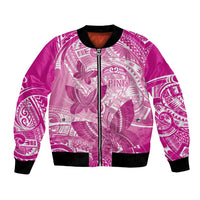 Personalised Polynesia Breast Cancer Awareness Bomber Jacket Think Pink Ribbon Polynesian Butterflies LT14 Unisex Pink - Polynesian Pride