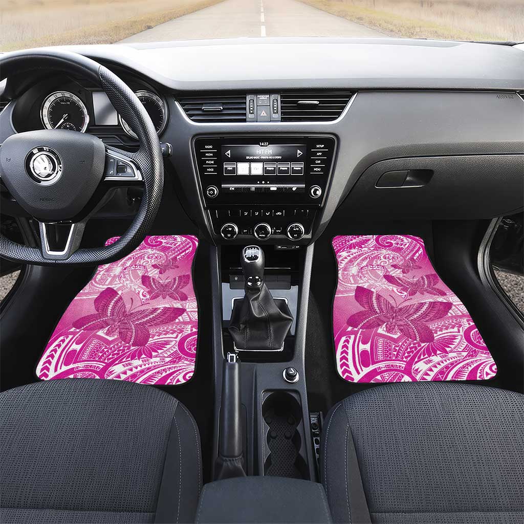 Personalised Polynesia Breast Cancer Awareness Car Mats Think Pink Ribbon Polynesian Butterflies LT14 Set 2pcs - Front Pink - Polynesian Pride