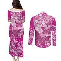 Personalised Polynesia Breast Cancer Awareness Couples Matching Puletasi and Long Sleeve Button Shirt Think Pink Ribbon Polynesian Butterflies LT14 - Polynesian Pride