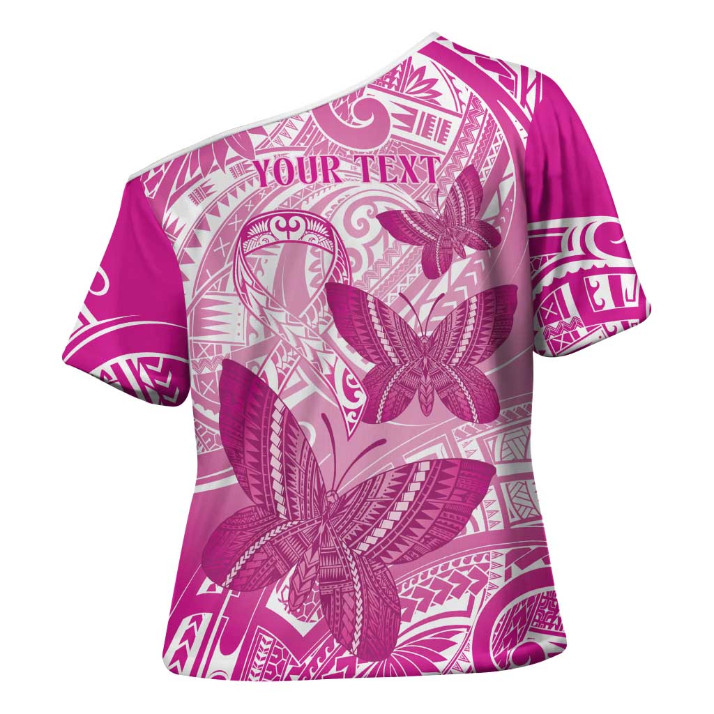 Personalised Polynesia Breast Cancer Awareness Cross Shoulder Shirt Think Pink Ribbon Polynesian Butterflies LT14 - Polynesian Pride