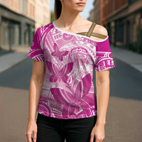 Personalised Polynesia Breast Cancer Awareness Cross Shoulder Shirt Think Pink Ribbon Polynesian Butterflies LT14 - Polynesian Pride
