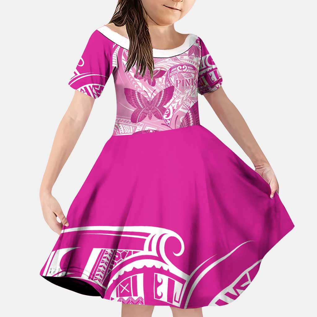 Personalised Polynesia Breast Cancer Awareness Family Matching Mermaid Dress and Hawaiian Shirt Think Pink Ribbon Polynesian Butterflies