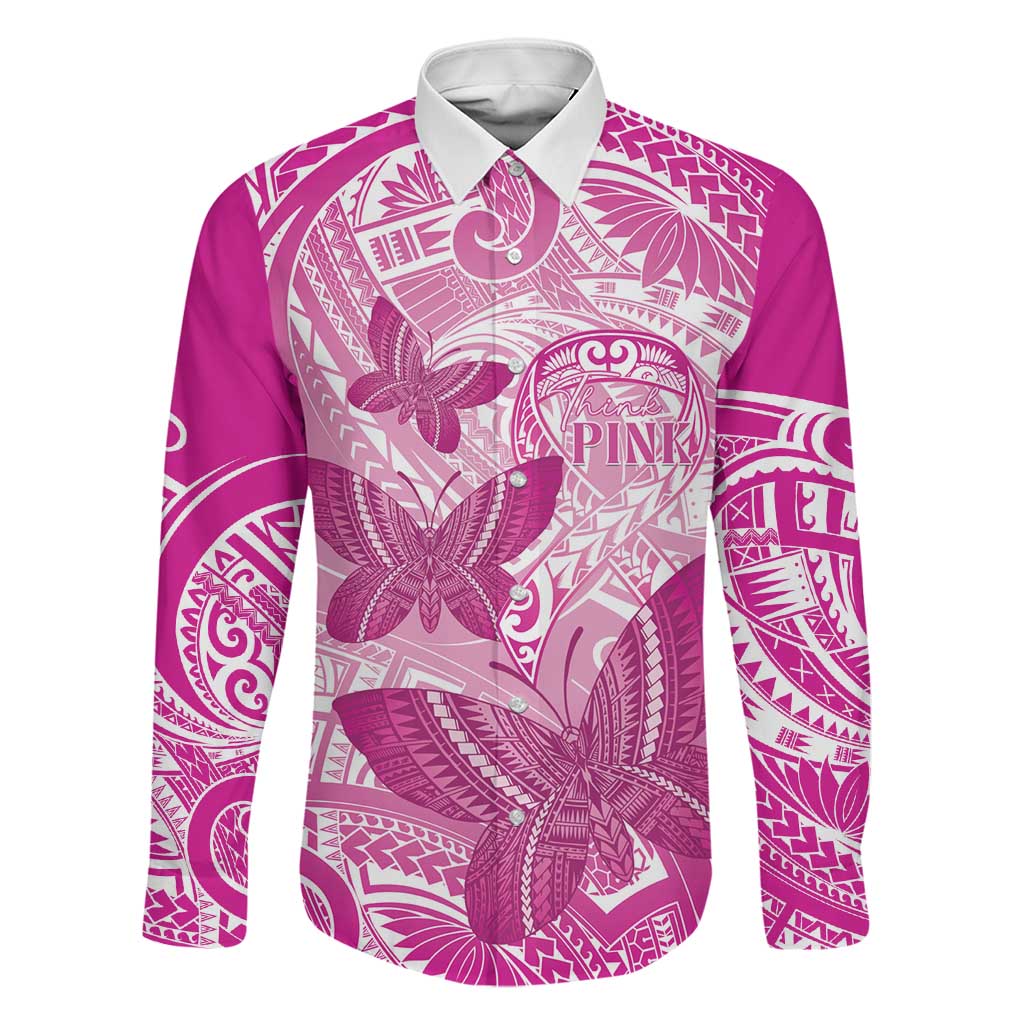 Personalised Polynesia Breast Cancer Awareness Family Matching Mermaid Dress and Hawaiian Shirt Think Pink Ribbon Polynesian Butterflies