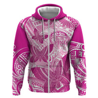 Personalised Polynesia Breast Cancer Awareness Hoodie Think Pink Ribbon Polynesian Butterflies LT14 Zip Hoodie Pink - Polynesian Pride