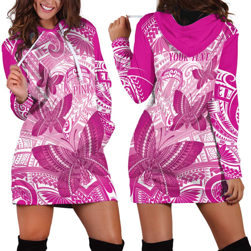 Personalised Polynesia Breast Cancer Awareness Hoodie Dress Think Pink Ribbon Polynesian Butterflies LT14 - Polynesian Pride