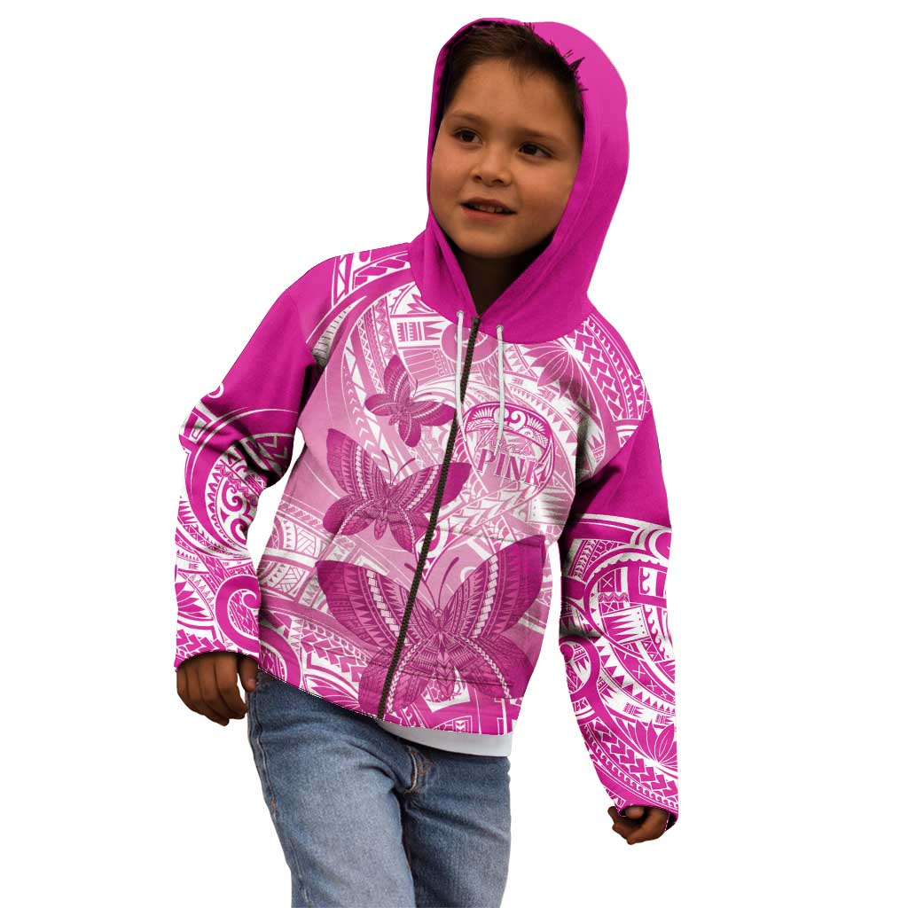 Personalised Polynesia Breast Cancer Awareness Kid Hoodie Think Pink Ribbon Polynesian Butterflies LT14 - Polynesian Pride