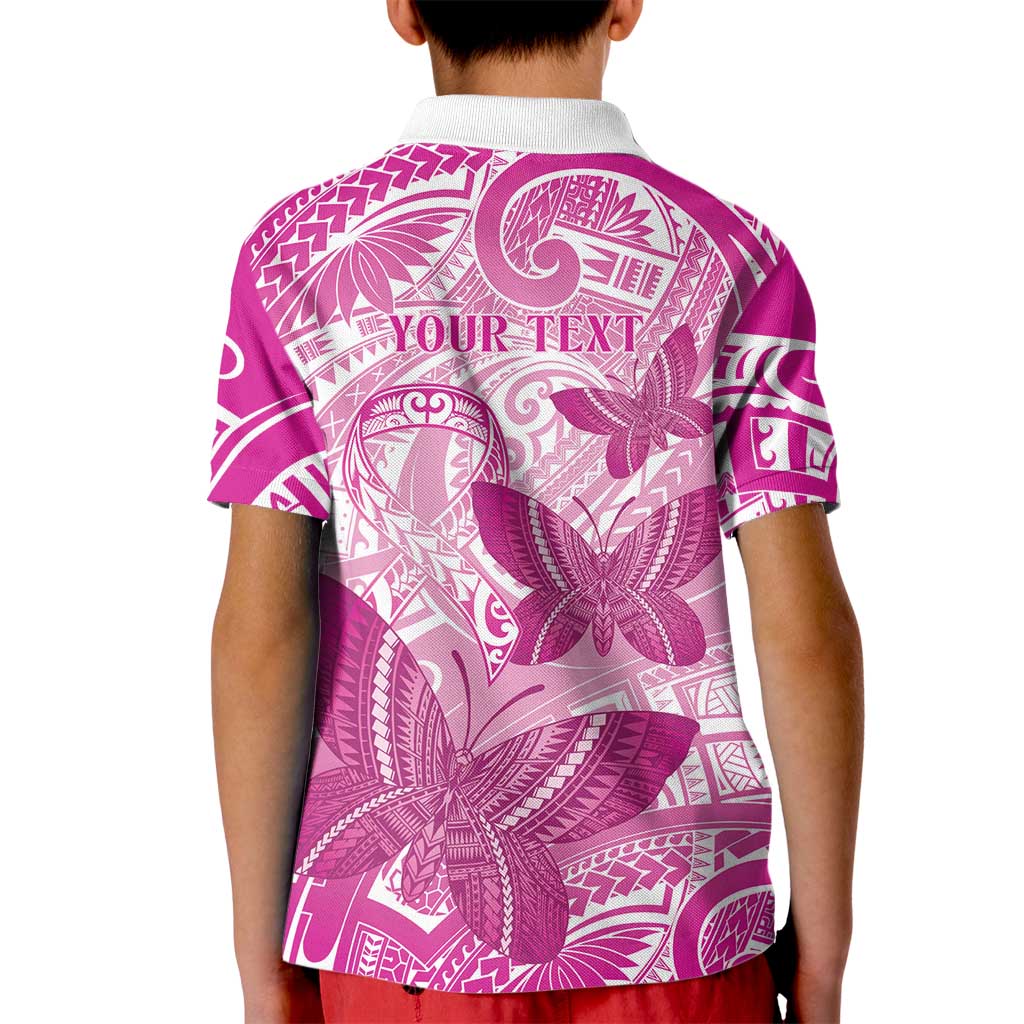 Personalised Polynesia Breast Cancer Awareness Kid Polo Shirt Think Pink Ribbon Polynesian Butterflies LT14 - Polynesian Pride