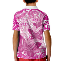 Personalised Polynesia Breast Cancer Awareness Kid Polo Shirt Think Pink Ribbon Polynesian Butterflies LT14 - Polynesian Pride