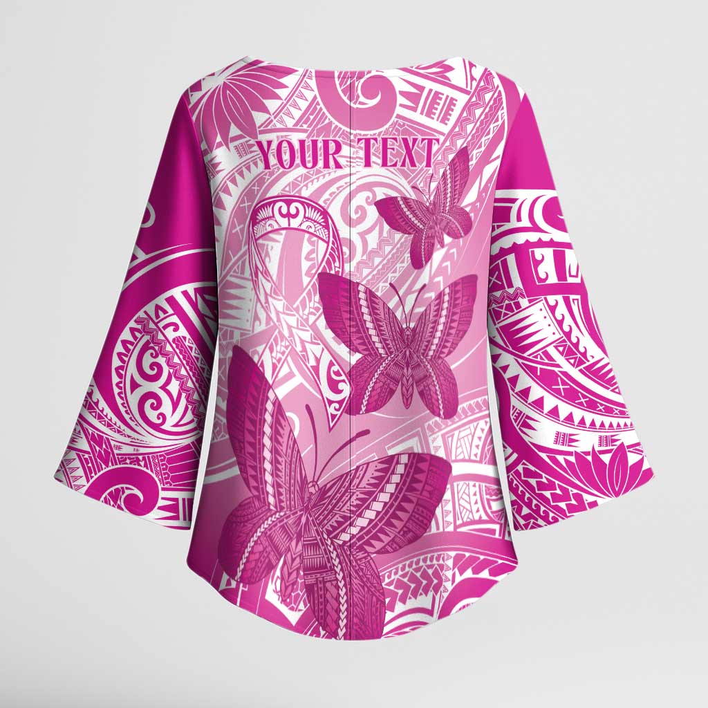 Personalised Polynesia Breast Cancer Awareness Kimono Sleeve Blouse Think Pink Ribbon Polynesian Butterflies LT14 - Polynesian Pride