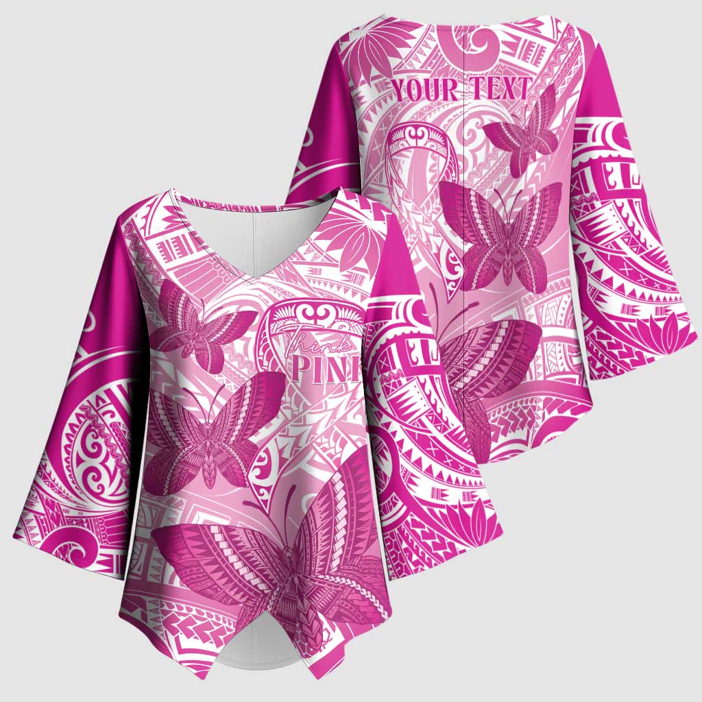 Personalised Polynesia Breast Cancer Awareness Kimono Sleeve Blouse Think Pink Ribbon Polynesian Butterflies LT14 - Polynesian Pride