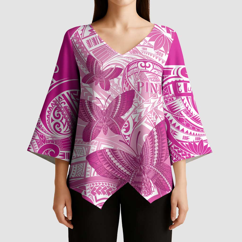 Personalised Polynesia Breast Cancer Awareness Kimono Sleeve Blouse Think Pink Ribbon Polynesian Butterflies LT14 - Polynesian Pride