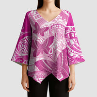 Personalised Polynesia Breast Cancer Awareness Kimono Sleeve Blouse Think Pink Ribbon Polynesian Butterflies LT14 - Polynesian Pride