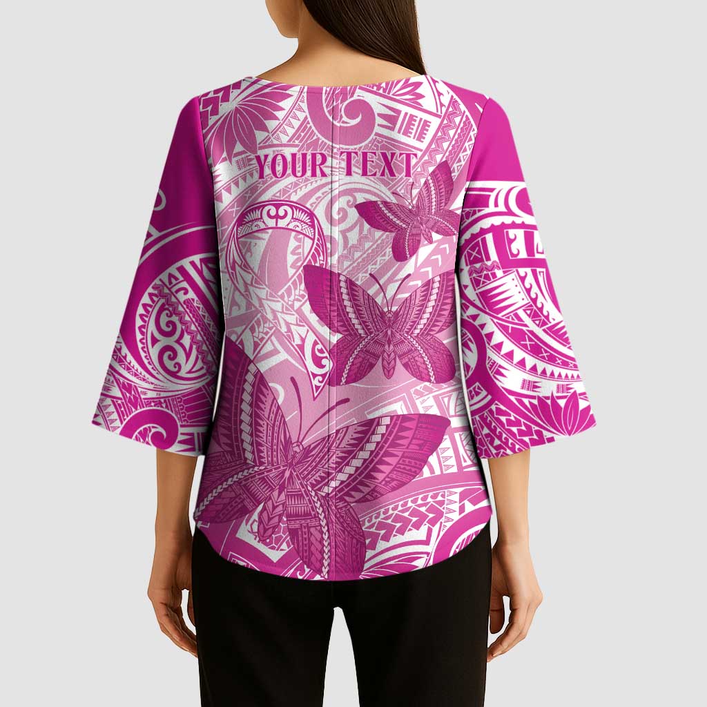 Personalised Polynesia Breast Cancer Awareness Kimono Sleeve Blouse Think Pink Ribbon Polynesian Butterflies LT14 - Polynesian Pride