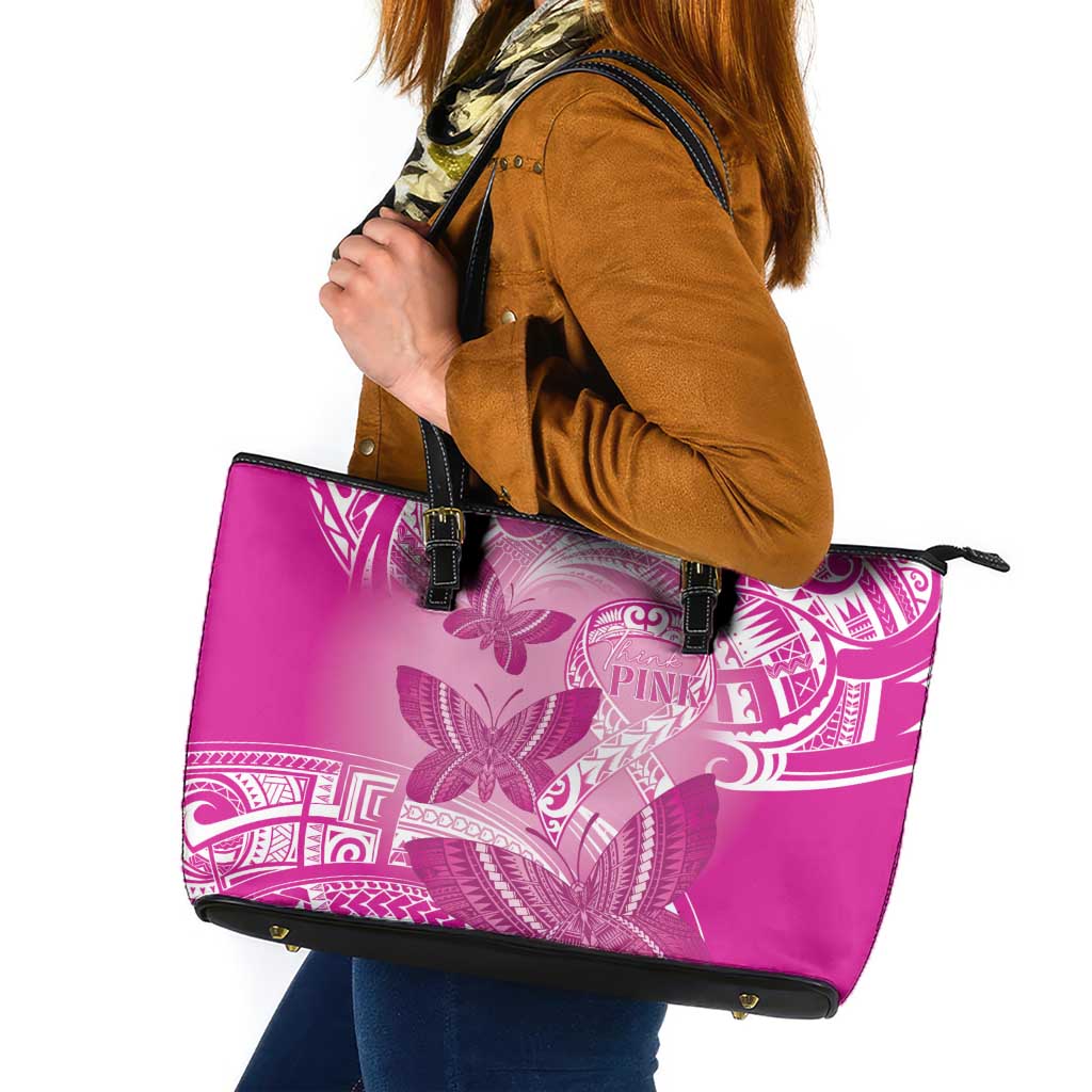 Polynesia Breast Cancer Awareness Leather Tote Bag Think Pink Ribbon Polynesian Butterflies LT14 Pink - Polynesian Pride