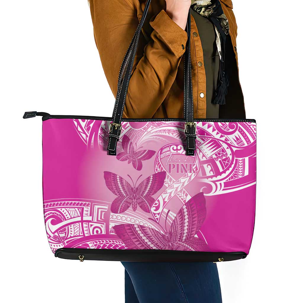 Polynesia Breast Cancer Awareness Leather Tote Bag Think Pink Ribbon Polynesian Butterflies LT14 - Polynesian Pride