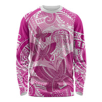 Personalised Polynesia Breast Cancer Awareness Long Sleeve Shirt Think Pink Ribbon Polynesian Butterflies LT14 Unisex Pink - Polynesian Pride