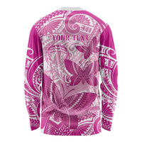 Personalised Polynesia Breast Cancer Awareness Long Sleeve Shirt Think Pink Ribbon Polynesian Butterflies LT14 - Polynesian Pride