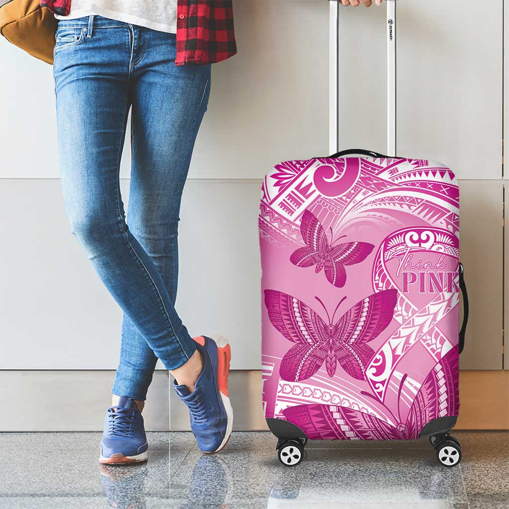 Polynesia Breast Cancer Awareness Luggage Cover Think Pink Ribbon Polynesian Butterflies LT14 - Polynesian Pride
