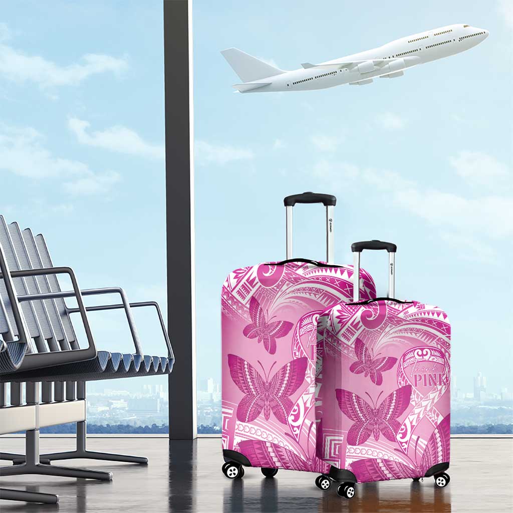 Polynesia Breast Cancer Awareness Luggage Cover Think Pink Ribbon Polynesian Butterflies LT14 - Polynesian Pride