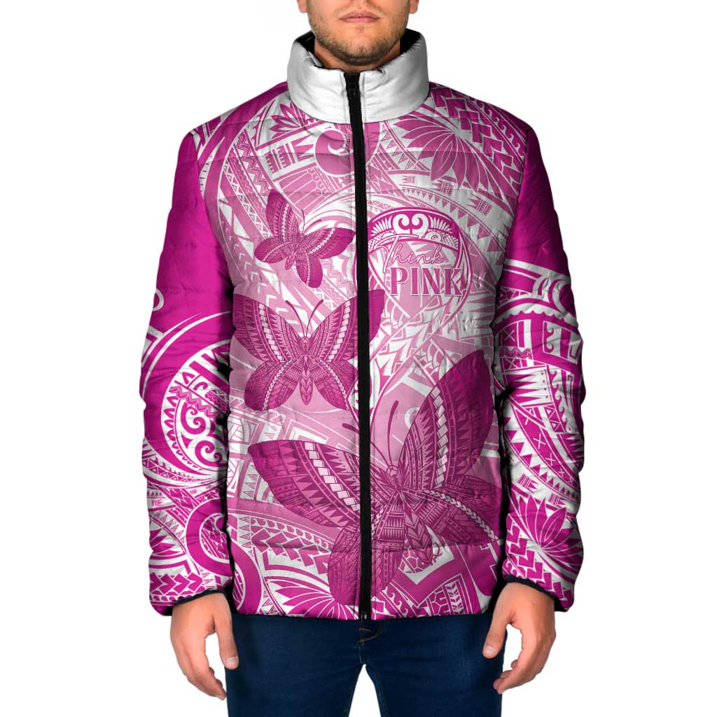Personalised Polynesia Breast Cancer Awareness Padded Jacket Think Pink Ribbon Polynesian Butterflies LT14 Men Pink - Polynesian Pride