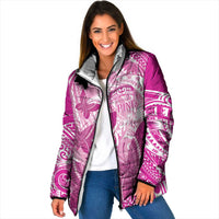 Personalised Polynesia Breast Cancer Awareness Padded Jacket Think Pink Ribbon Polynesian Butterflies LT14 Women Pink - Polynesian Pride