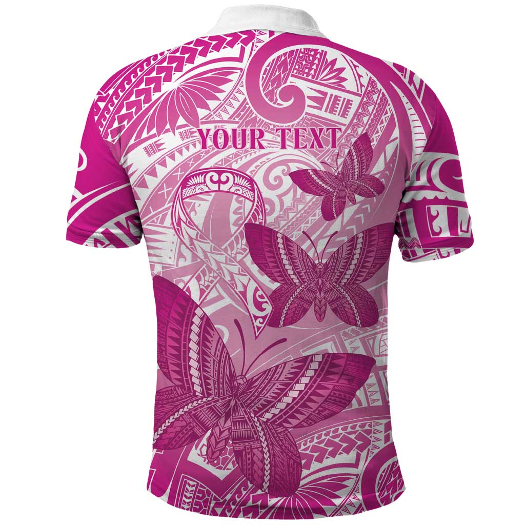 Personalised Polynesia Breast Cancer Awareness Polo Shirt Think Pink Ribbon Polynesian Butterflies LT14 - Polynesian Pride