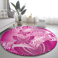 Polynesia Breast Cancer Awareness Round Carpet Think Pink Ribbon Polynesian Butterflies LT14 - Polynesian Pride