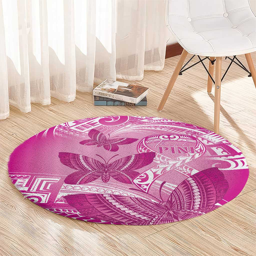 Polynesia Breast Cancer Awareness Round Carpet Think Pink Ribbon Polynesian Butterflies LT14 - Polynesian Pride