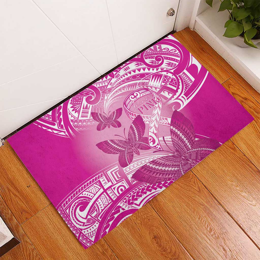 Polynesia Breast Cancer Awareness Rubber Doormat Think Pink Ribbon Polynesian Butterflies LT14 - Polynesian Pride