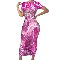 Personalised Polynesia Breast Cancer Awareness Short Sleeve Bodycon Dress Think Pink Ribbon Polynesian Butterflies