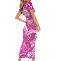 Personalised Polynesia Breast Cancer Awareness Short Sleeve Bodycon Dress Think Pink Ribbon Polynesian Butterflies