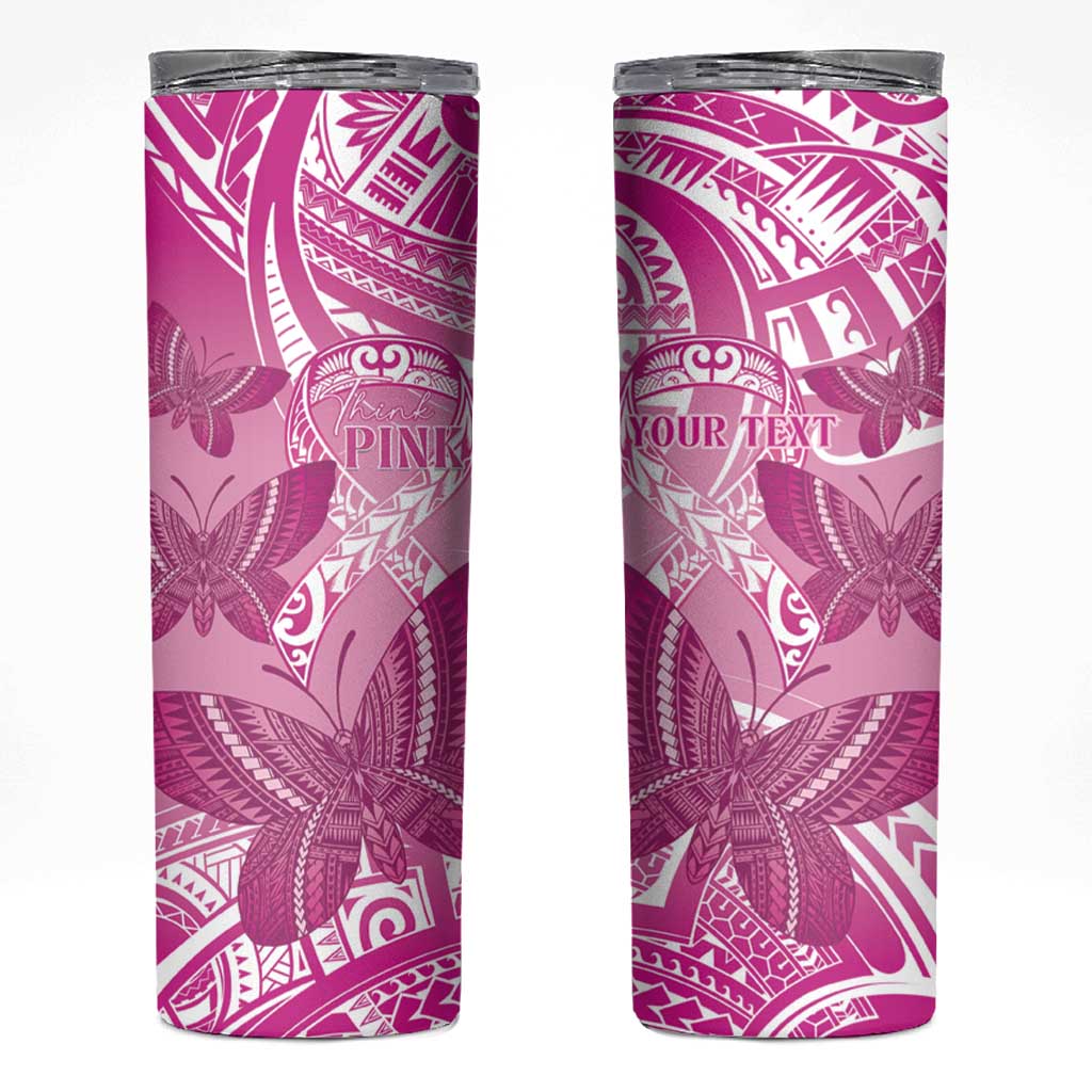 Personalised Polynesia Breast Cancer Awareness Skinny Tumbler Think Pink Ribbon Polynesian Butterflies