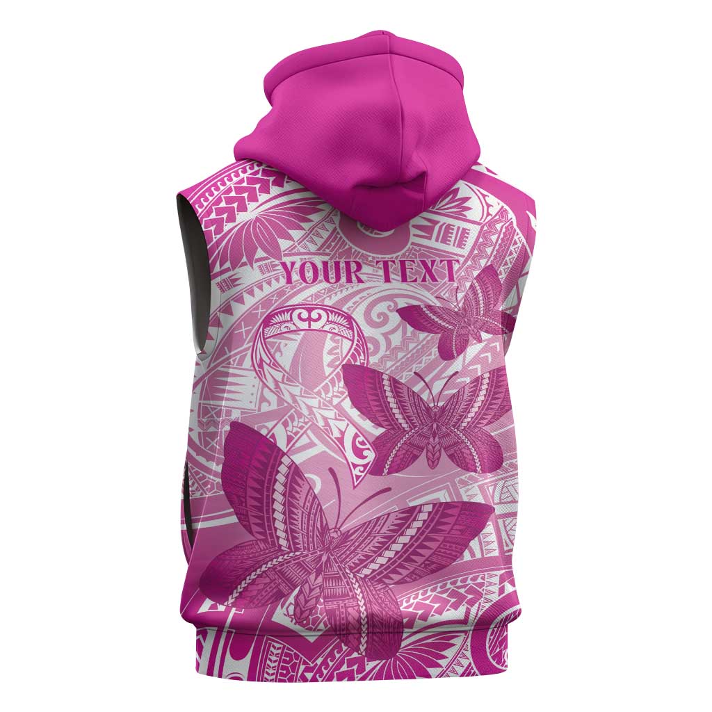 Personalised Polynesia Breast Cancer Awareness Sleeveless Zip Hoodie Think Pink Ribbon Polynesian Butterflies LT14 - Polynesian Pride