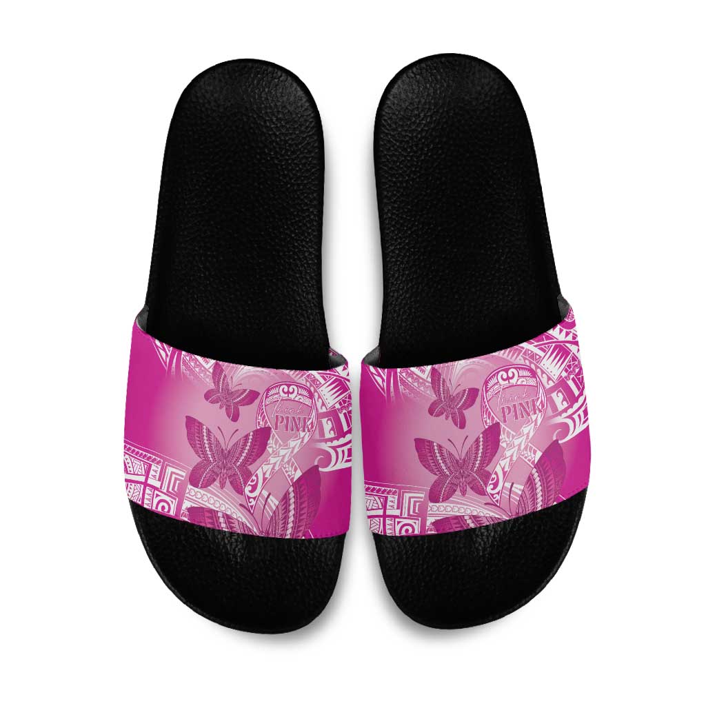 Polynesia Breast Cancer Awareness Slide Sandals Think Pink Ribbon Polynesian Butterflies LT14 Pink - Polynesian Pride