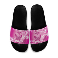 Polynesia Breast Cancer Awareness Slide Sandals Think Pink Ribbon Polynesian Butterflies LT14 Pink - Polynesian Pride