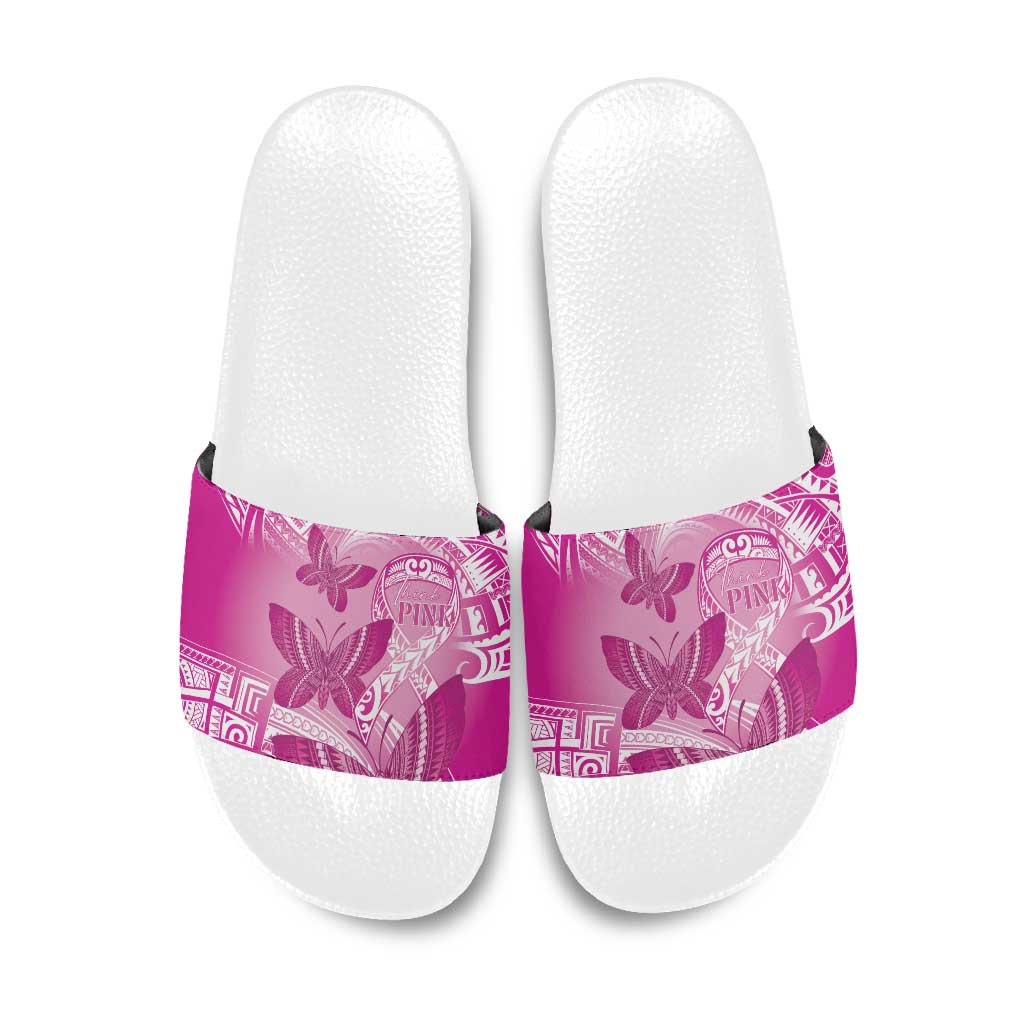 Polynesia Breast Cancer Awareness Slide Sandals Think Pink Ribbon Polynesian Butterflies LT14 Pink - Polynesian Pride